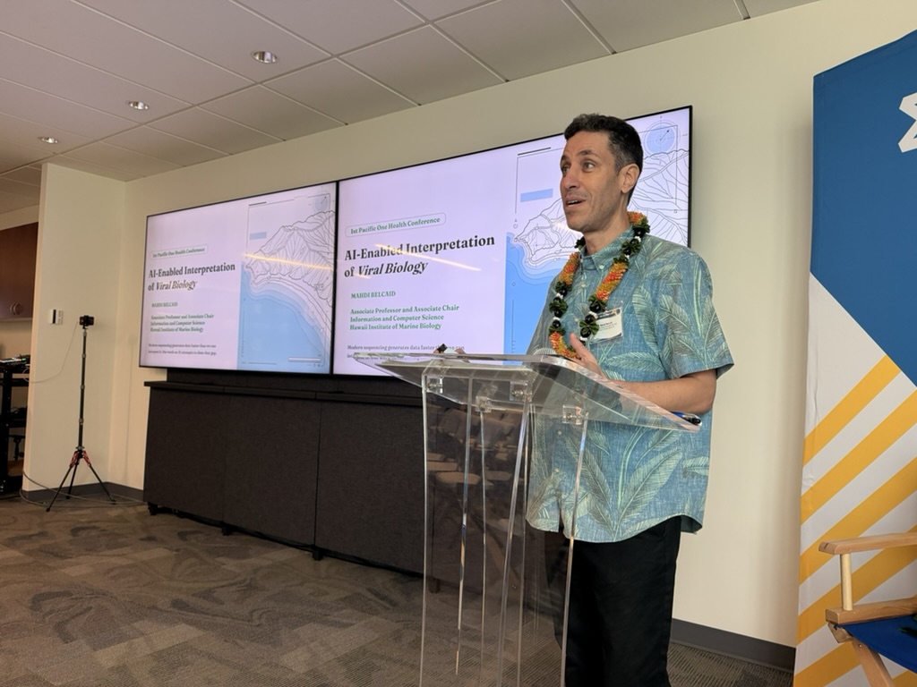 Mahdi Belcaid presenting 'AI-Enabled Interpretation of Viral Biology' at the 1st Pacific One Health Conference